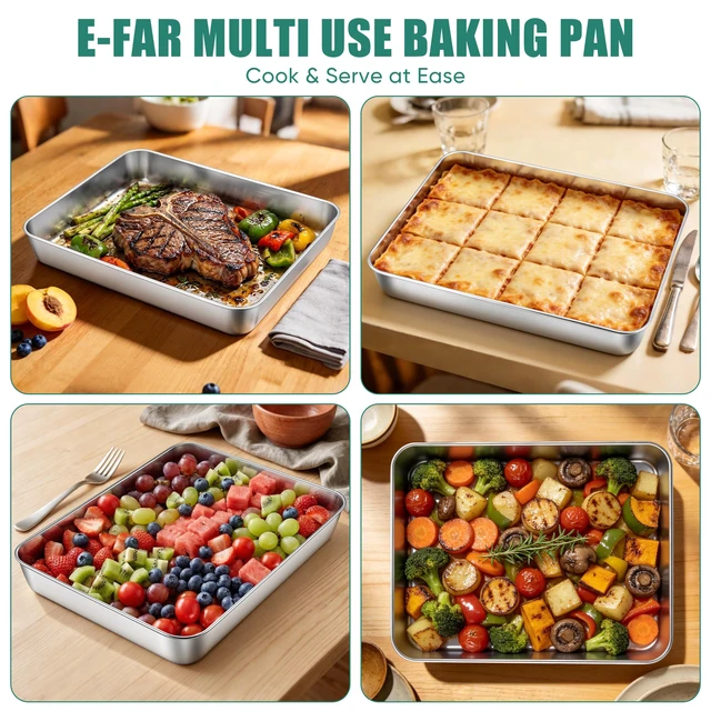 Alt view image 5 of 7 - Lasagna Pan, Stainless Steel Rectangular Cake Baking Pan, 12x9¾x2" | Metal Bakeware Oven Tray Sheet Cake Pan for Brownie Casserole, No-Toxic & Heavy Duty, Rust-Resistance & Dishwasher Safe