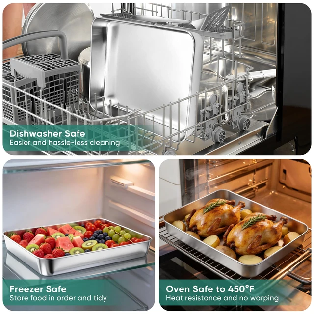Alt view image 6 of 7 - Lasagna Pan, Stainless Steel Rectangular Cake Baking Pan, 12x9¾x2" | Metal Bakeware Oven Tray Sheet Cake Pan for Brownie Casserole, No-Toxic & Heavy Duty, Rust-Resistance & Dishwasher Safe