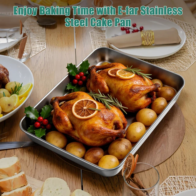 Alt view image 7 of 7 - Lasagna Pan, Stainless Steel Rectangular Cake Baking Pan, 12x9¾x2" | Metal Bakeware Oven Tray Sheet Cake Pan for Brownie Casserole, No-Toxic & Heavy Duty, Rust-Resistance & Dishwasher Safe