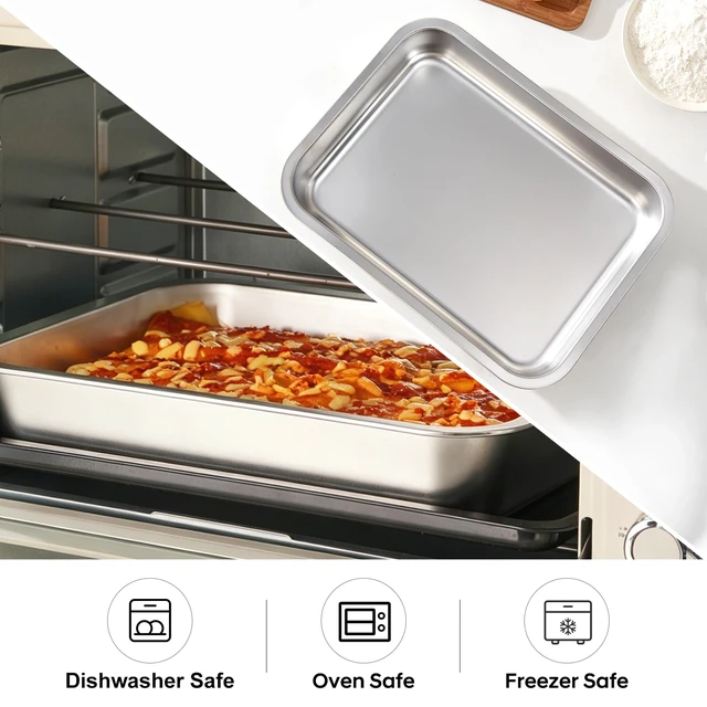 Alt view image 3 of 7 - Lasagna Pan with Lid, 15.5x11.6x2.7 Inch Large Stainless Steel Nonstick Lasagna Baking Roasting Dishes Pan for Oven(L, 1 Pack)