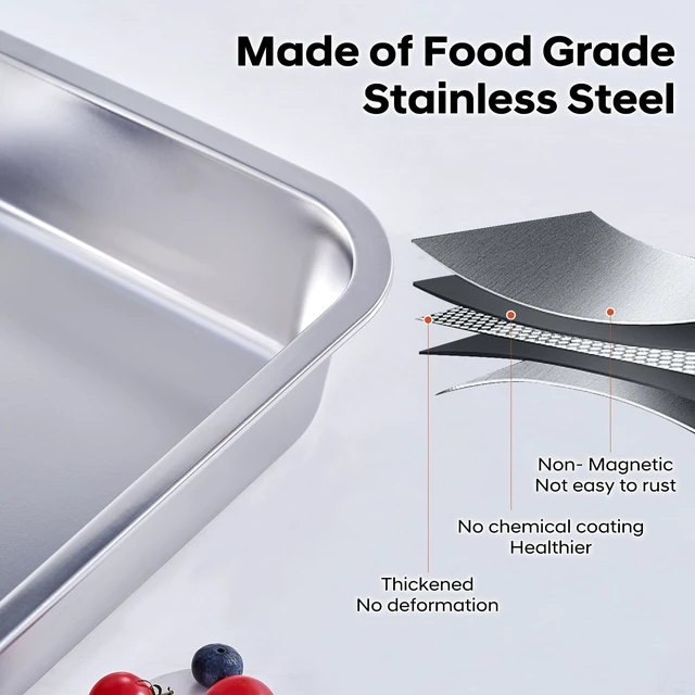 Alt view image 5 of 7 - Lasagna Pan with Lid, 15.5x11.6x2.7 Inch Large Stainless Steel Nonstick Lasagna Baking Roasting Dishes Pan for Oven(L, 1 Pack)