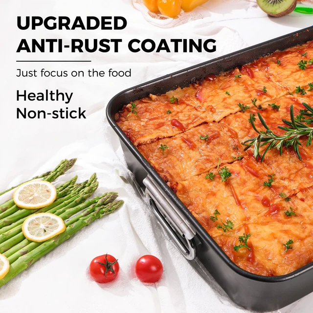 Alt view image 2 of 7 - Lasagna Pan 3 Inch Deep, 15x10 Baking Pan for Oven, Nonstick Cake Baking Dish for Brownie, Roasting Pans with Stainless Steel Handles, Heavy Duty, Dishwasher Safe, Dark Grey