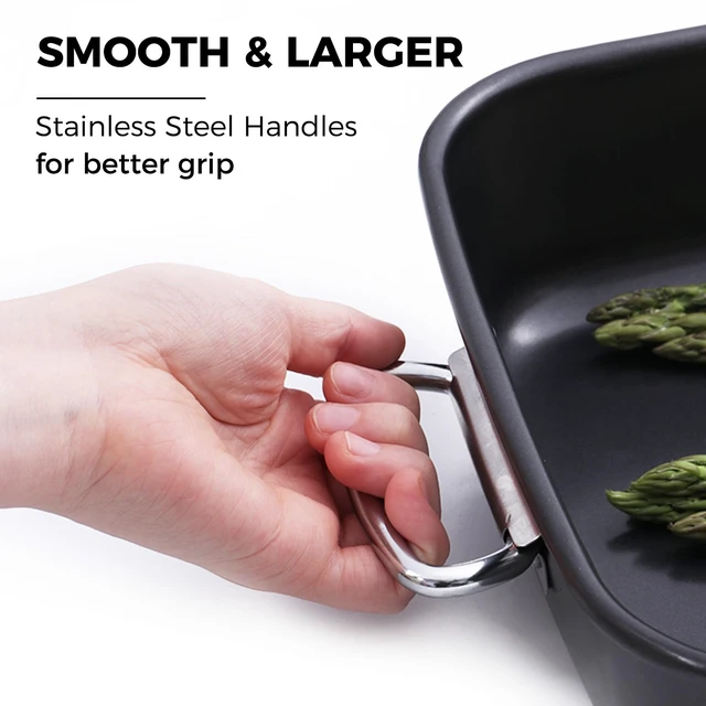 Alt view image 3 of 7 - Lasagna Pan 3 Inch Deep, 15x10 Baking Pan for Oven, Nonstick Cake Baking Dish for Brownie, Roasting Pans with Stainless Steel Handles, Heavy Duty, Dishwasher Safe, Dark Grey