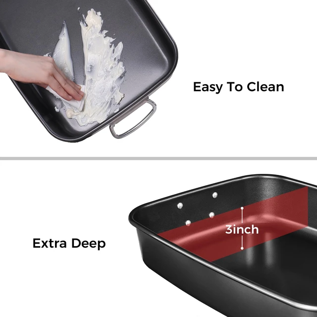 Alt view image 4 of 7 - Lasagna Pan 3 Inch Deep, 15x10 Baking Pan for Oven, Nonstick Cake Baking Dish for Brownie, Roasting Pans with Stainless Steel Handles, Heavy Duty, Dishwasher Safe, Dark Grey