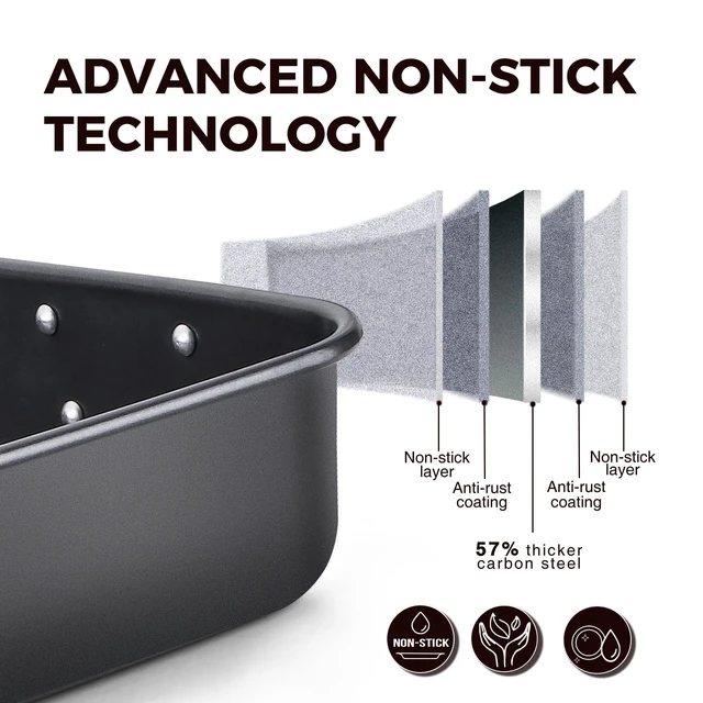Alt view image 5 of 7 - Lasagna Pan 3 Inch Deep, 15x10 Baking Pan for Oven, Nonstick Cake Baking Dish for Brownie, Roasting Pans with Stainless Steel Handles, Heavy Duty, Dishwasher Safe, Dark Grey