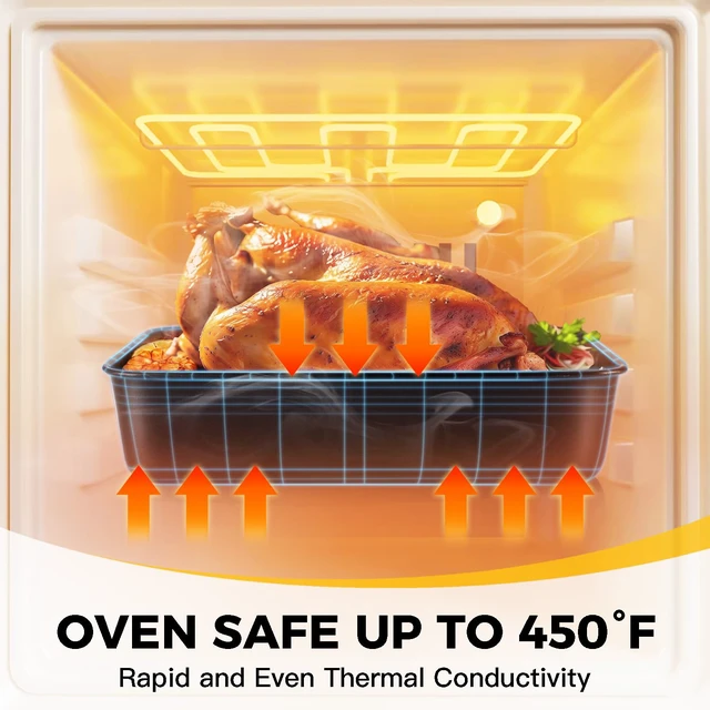 Alt view image 6 of 7 - Lasagna Pan 3 Inch Deep, 15x10 Baking Pan for Oven, Nonstick Cake Baking Dish for Brownie, Roasting Pans with Stainless Steel Handles, Heavy Duty, Dishwasher Safe, Dark Grey