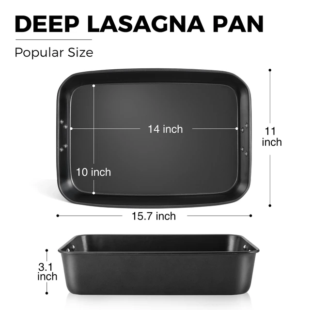 Alt view image 7 of 7 - Lasagna Pan 3 Inch Deep, 15x10 Baking Pan for Oven, Nonstick Cake Baking Dish for Brownie, Roasting Pans with Stainless Steel Handles, Heavy Duty, Dishwasher Safe, Dark Grey