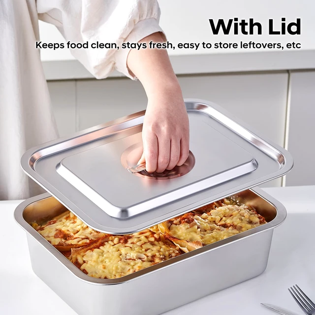 Alt view image 6 of 7 - 4 Inch Extra Deep Lasagna Baking Pan with Lid, 11x14 Inch 7.4QT Large Stainless Steel Nonstick Lasagna Baking Roasting Pans Casserole Dishes for Oven with Lids(M, 1 Pack)