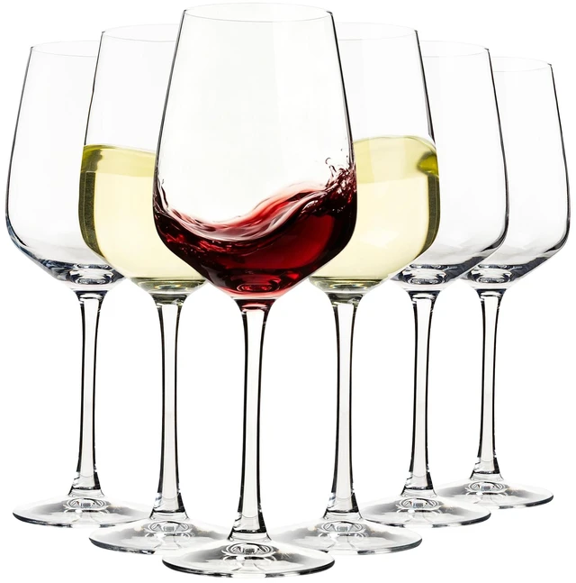 Main image of 15oz Wine Glasses Set of 6, Thickened Stemmed Glasses for Red/White Wine, Heavy Base Clear Red Wine Glasses for Everyday, Wine Lovers, Parties, Gifts, Dishwasher Safe, 460ml, 6 Piece Set