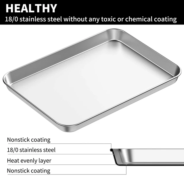 Alt view image 3 of 7 - Baking Sheet Set of 2, 18 inch Commercial Grade Stainless Steel Baking Pan, Professional Bakeware Oven Tray, Healthy & Non-toxic, Rust Free & Mirror Finish, Easy Clean & Dishwasher Safe