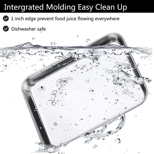 Alt view image 4 of 7 - Baking Sheet Set of 2, 18 inch Commercial Grade Stainless Steel Baking Pan, Professional Bakeware Oven Tray, Healthy & Non-toxic, Rust Free & Mirror Finish, Easy Clean & Dishwasher Safe