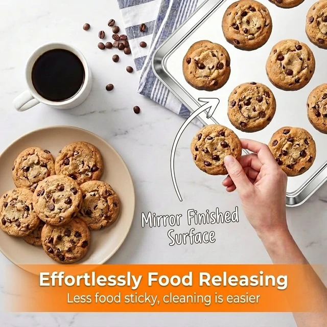 Alt view image 3 of 7 - Baking Sheet, 17.6"x 13"x 1" Stainless Steel Large Cookie Sheet Pan | Set of 2, Half Sheet Baking Pans Trays for Roasting/Cooking, Non-toxic & Healthy, Heavy Duty & Sturdy, Dishwasher Safe