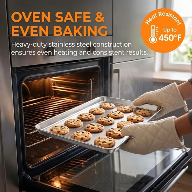 Alt view image 5 of 7 - Baking Sheet, 17.6"x 13"x 1" Stainless Steel Large Cookie Sheet Pan | Set of 2, Half Sheet Baking Pans Trays for Roasting/Cooking, Non-toxic & Healthy, Heavy Duty & Sturdy, Dishwasher Safe
