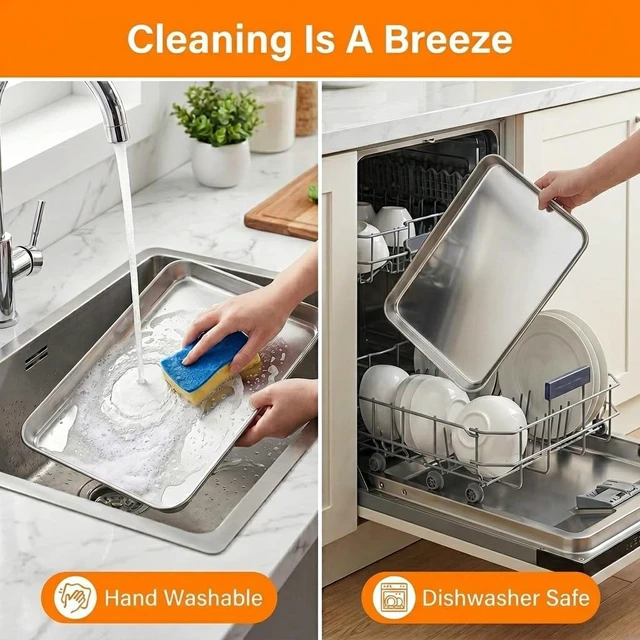 Alt view image 7 of 7 - Baking Sheet, 17.6"x 13"x 1" Stainless Steel Large Cookie Sheet Pan | Set of 2, Half Sheet Baking Pans Trays for Roasting/Cooking, Non-toxic & Healthy, Heavy Duty & Sturdy, Dishwasher Safe