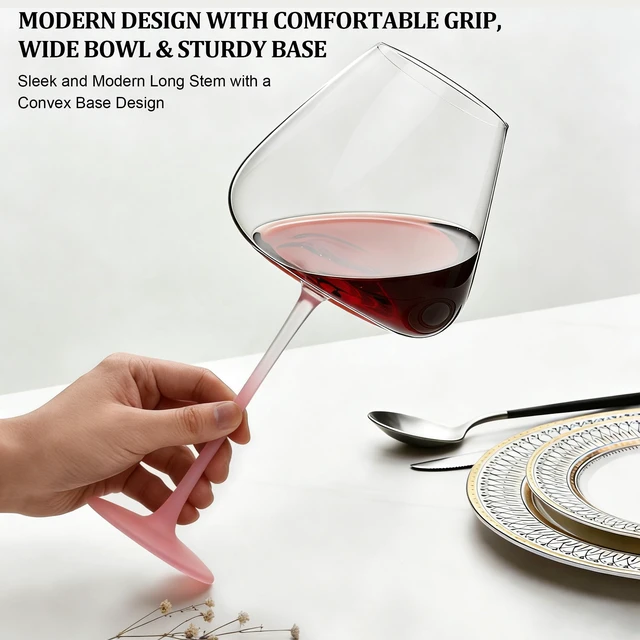 Alt view image 4 of 7 - Pink Wine Glasses Set of 2, 23oz Classic Stemmed Burgundy Glasses