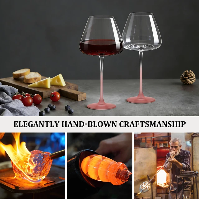 Alt view image 7 of 7 - Pink Wine Glasses Set of 2, 23oz Classic Stemmed Burgundy Glasses