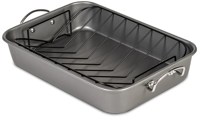 Main image of Roasting Pan Nonstick 11x15 - Heavy Duty Metal Bakeware Dish with Rack - Large Oven Roaster Tray for Baking Turkey, Chicken, and Veggies