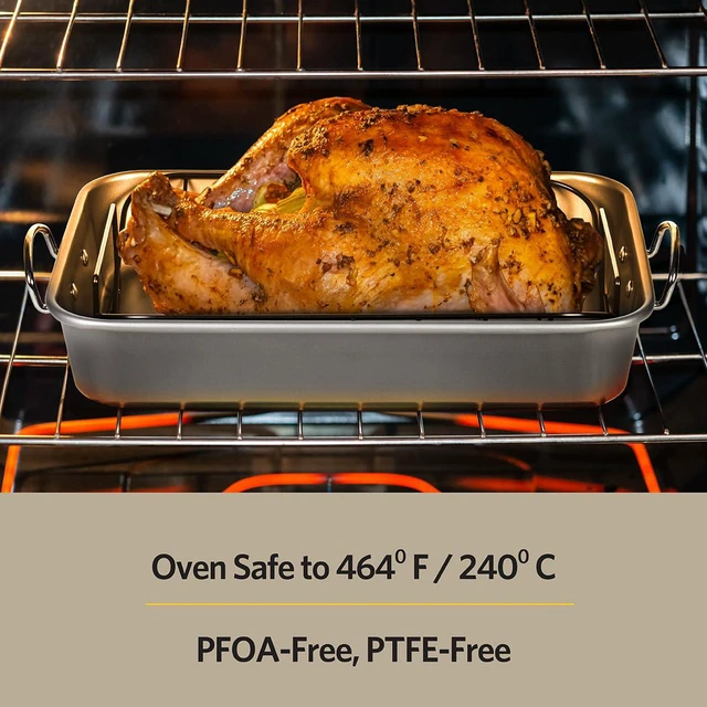 Alt view image 2 of 6 - Roasting Pan Nonstick 11x15 - Heavy Duty Metal Bakeware Dish with Rack - Large Oven Roaster Tray for Baking Turkey, Chicken, and Veggies