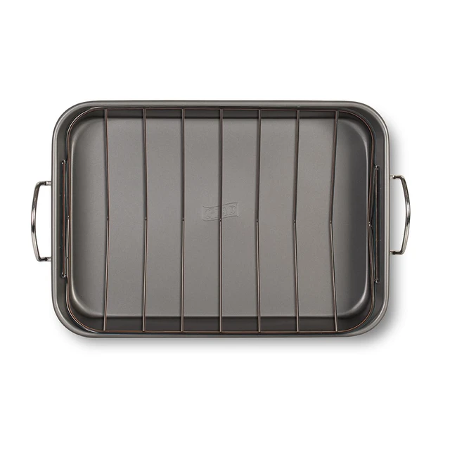 Alt view image 5 of 6 - Roasting Pan Nonstick 11x15 - Heavy Duty Metal Bakeware Dish with Rack - Large Oven Roaster Tray for Baking Turkey, Chicken, and Veggies