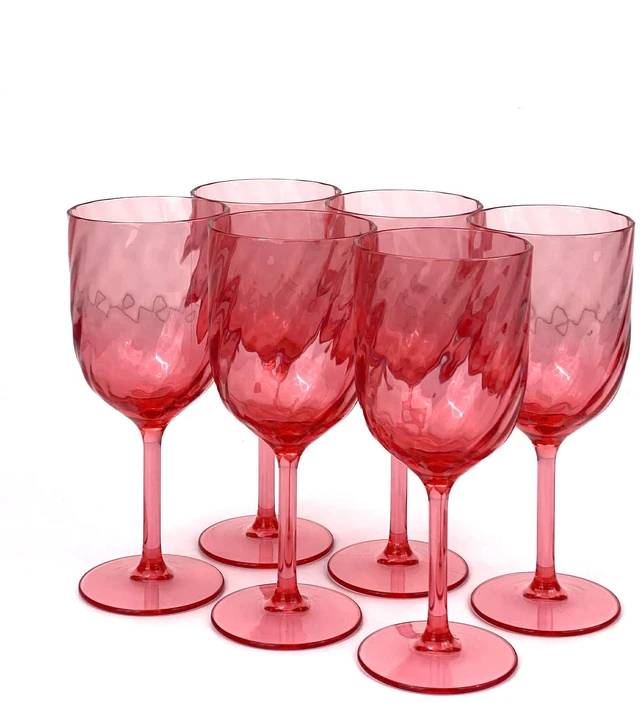 Main image of Set of 6 Unbreakable 15 oz Acrylic Plastic Wine and Water Tumbler Stackable Goblets. (Red, 15 oz)