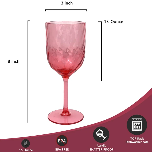 Alt view image 4 of 6 - Set of 6 Unbreakable 15 oz Acrylic Plastic Wine and Water Tumbler Stackable Goblets. (Red, 15 oz)