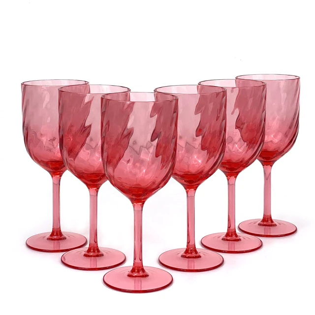 Alt view image 6 of 6 - Set of 6 Unbreakable 15 oz Acrylic Plastic Wine and Water Tumbler Stackable Goblets. (Red, 15 oz)