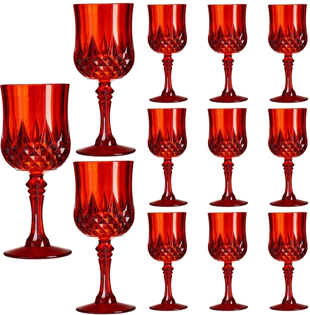 Main image of 12 Pcs Red Plastic Wine Glasses, Plastic Water Goblets for Parties, Stemmed Drinking Glasses for Wedding Reception, Grand Event Party Bar Supplies Reusable Drinking Cups