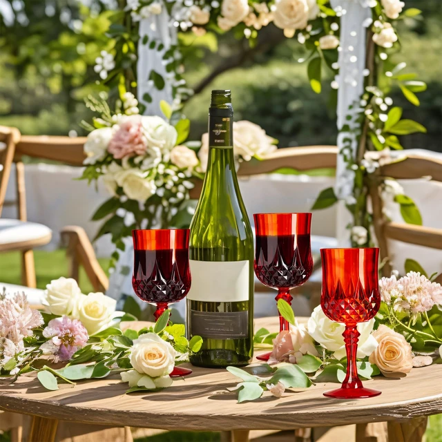 Alt view image 4 of 6 - 12 Pcs Red Plastic Wine Glasses, Plastic Water Goblets for Parties, Stemmed Drinking Glasses for Wedding Reception, Grand Event Party Bar Supplies Reusable Drinking Cups