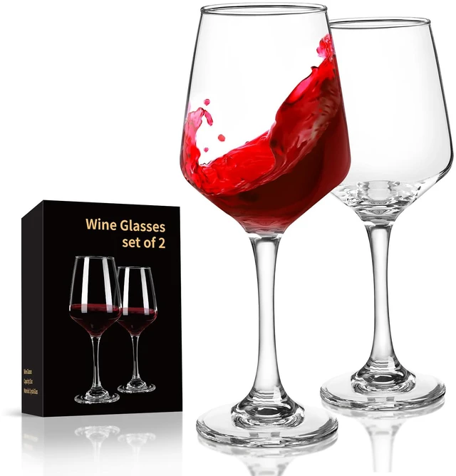 Main image of Red Wine Glasses Set of 2, Hand-Blown Crystal Clear Wine Glasses, 15OZ | Thin Rim, Long Stem, Perfect for White and Red Wine, Suitable for Parties, Weddings, Anniversaries