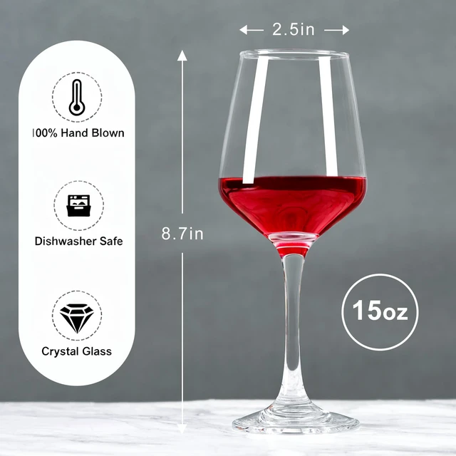 Alt view image 3 of 6 - Red Wine Glasses Set of 2, Hand-Blown Crystal Clear Wine Glasses, 15OZ | Thin Rim, Long Stem, Perfect for White and Red Wine, Suitable for Parties, Weddings, Anniversaries