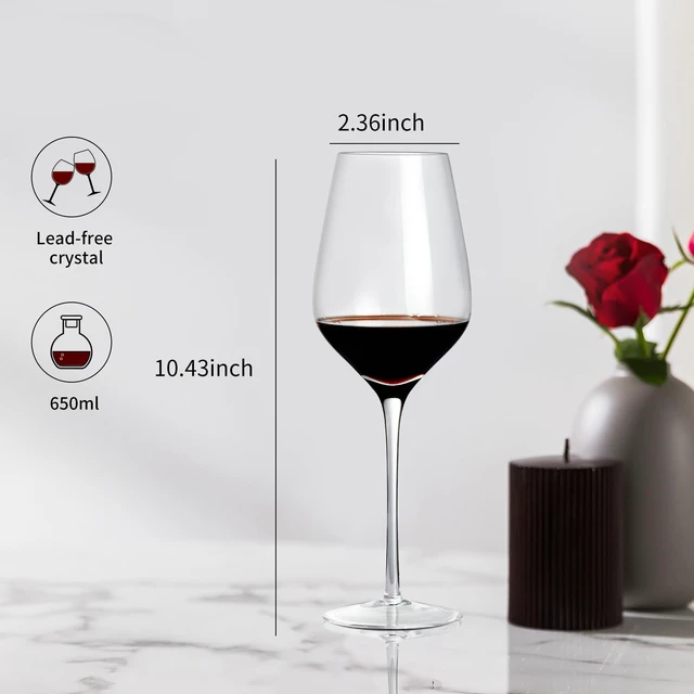 Alt view image 2 of 7 - Long Stem Crystal Bordeaux Red Wine Glasses Set of 2,Large 20 Oz, Hand Blown,Lead-Free, Clear, Crystal Wine Glass, Gift Box,-Perfect present for any Occasion,Gift for Men,Women