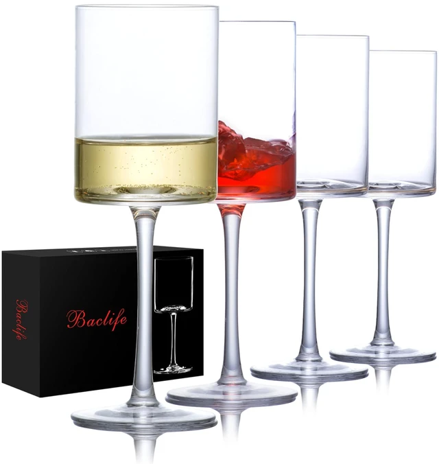 Main image of Wine Glasses Set of 4, Hand Blown Square Wine Glasses for Red/White, 15 oz | Premium White Wine Glasses on Long Stem, Crystal Thin Stem, Unique Gift for Wedding,Anniversary,Christmas