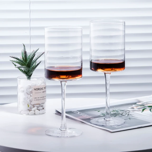 Alt view image 4 of 6 - Wine Glasses Set of 4, Hand Blown Square Wine Glasses for Red/White, 15 oz | Premium White Wine Glasses on Long Stem, Crystal Thin Stem, Unique Gift for Wedding,Anniversary,Christmas
