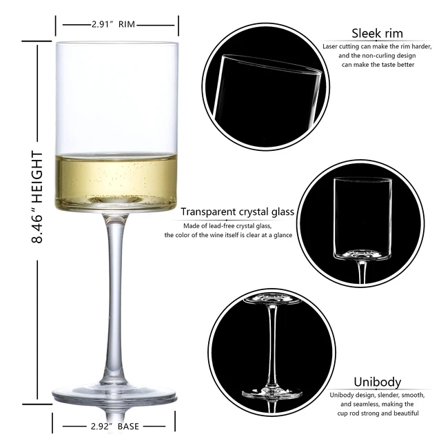 Alt view image 3 of 6 - Wine Glasses Set of 4, Hand Blown Square Wine Glasses for Red/White, 15 oz | Premium White Wine Glasses on Long Stem, Crystal Thin Stem, Unique Gift for Wedding,Anniversary,Christmas
