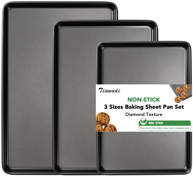 Main image of Baking Sheet Pan Set, 0.8mm Thick Heavy Duty Cookie Sheet with Diamond Texture Pattern, Nonstick Baking Tray for Oven, Carbon Steel Half, Jerry Roll Pan, Set of 3