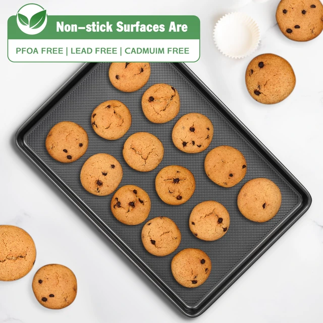 Alt view image 3 of 7 - Baking Sheet Pan Set, 0.8mm Thick Heavy Duty Cookie Sheet with Diamond Texture Pattern, Nonstick Baking Tray for Oven, Carbon Steel Half, Jerry Roll Pan, Set of 3