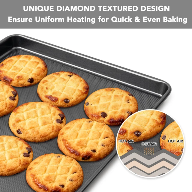 Alt view image 4 of 7 - Baking Sheet Pan Set, 0.8mm Thick Heavy Duty Cookie Sheet with Diamond Texture Pattern, Nonstick Baking Tray for Oven, Carbon Steel Half, Jerry Roll Pan, Set of 3