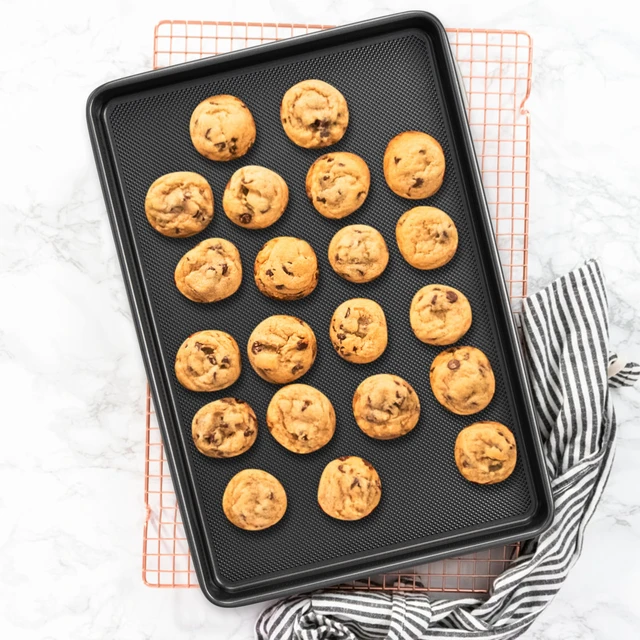 Alt view image 6 of 7 - Baking Sheet Pan Set, 0.8mm Thick Heavy Duty Cookie Sheet with Diamond Texture Pattern, Nonstick Baking Tray for Oven, Carbon Steel Half, Jerry Roll Pan, Set of 3