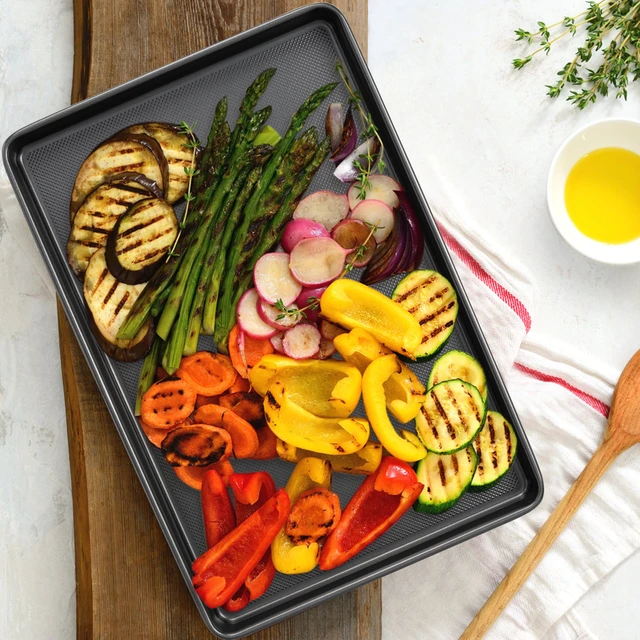 Alt view image 7 of 7 - Baking Sheet Pan Set, 0.8mm Thick Heavy Duty Cookie Sheet with Diamond Texture Pattern, Nonstick Baking Tray for Oven, Carbon Steel Half, Jerry Roll Pan, Set of 3