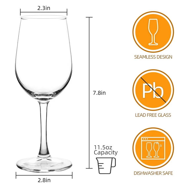 Alt view image 2 of 6 - Wine Glasses (Set of 8, 11.5 Oz), All-Purpose Red or White Wine Glass with Stem, Durable, Dishwasher Safe
