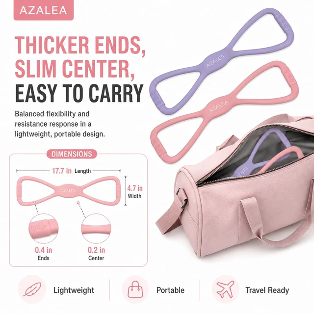 Alt view image 5 of 7 - Figure 8 Resistance Bands, Silicone Stretch Bands with Handles | 2 Pack Figure 8 Exercise Bands, Non-Slip Grip, 15LB 25LB Resistance for Arms, Back, Legs, Glutes, Yoga Pilates Home Workout