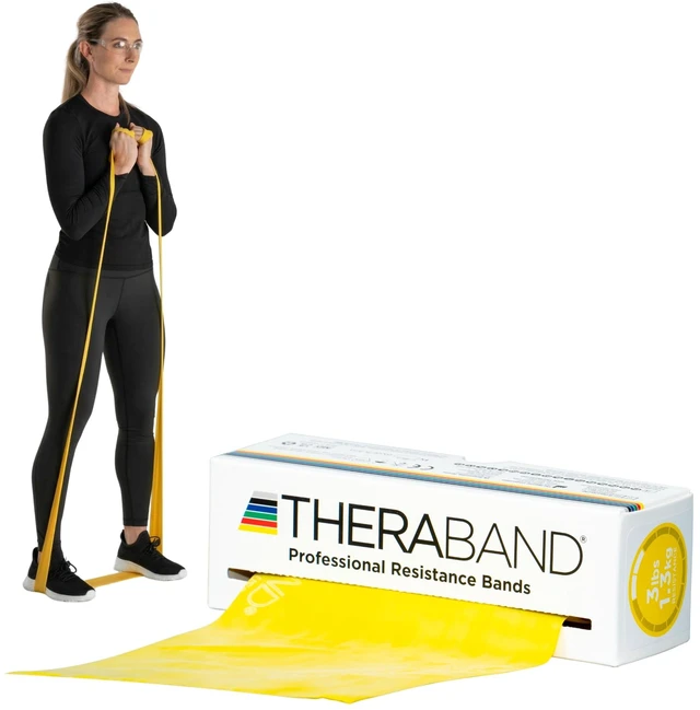 Main image of Resistance Bands, Exercise Band, Physical Therapy, Rubber, Yellow | Professional 6 yard latex band roll for physical therapy, home workouts and upper body, lower body and core exercise