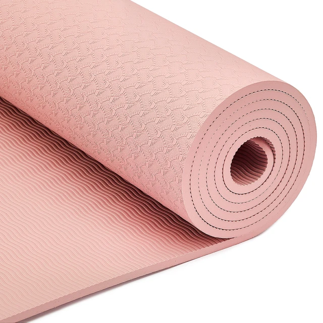 Alt view image 4 of 5 - 0.25-inch Thick TPE Exercise Yoga Mat with Carrying Strap, Rose