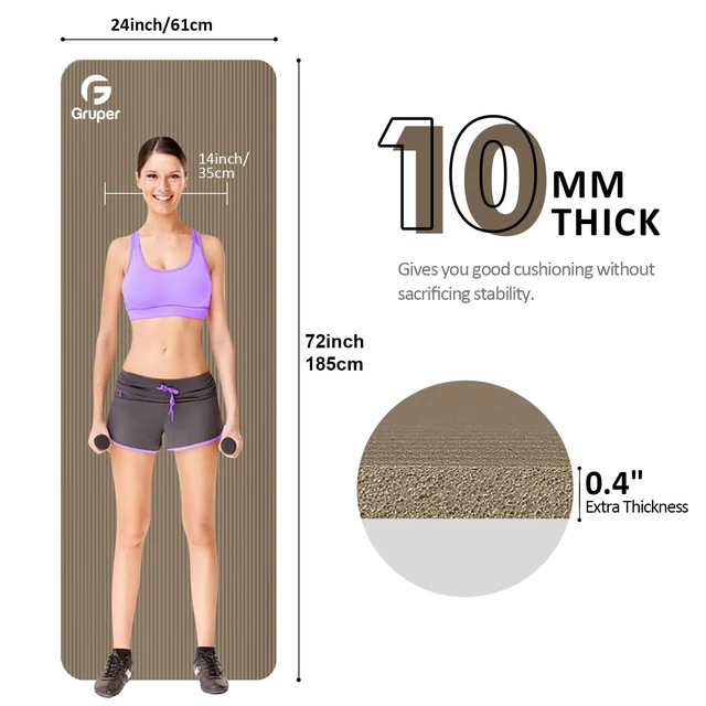 Alt view image 2 of 7 - Yoga Mat Non Slip, 10/15mm Thick NBR Extra Thick Yoga Mat | Anti-Tear Exercise Mat with Carrying Strap and Bag, Workout Mats for Home, Yoga, Pilates, 72"L x 32"/24"W x 0.6"/0.4"TH
