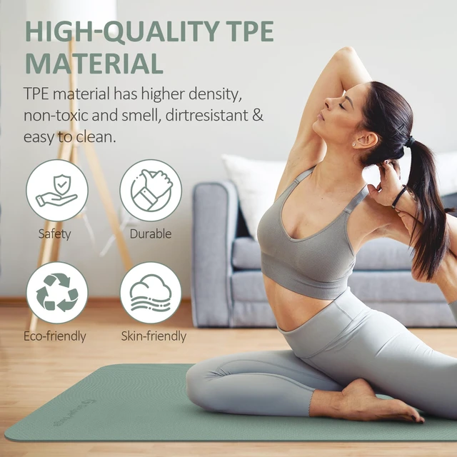 Alt view image 5 of 7 - Yoga Mat Non Slip, 72"L x 24"W x 0.24"/0.32"TH, Anti-Tear Exercise Mat with Carrying Strap and Bag, Pro TPE Yoga Mats for Women, Workout Mats for Home, Pilates and Floor Exercises