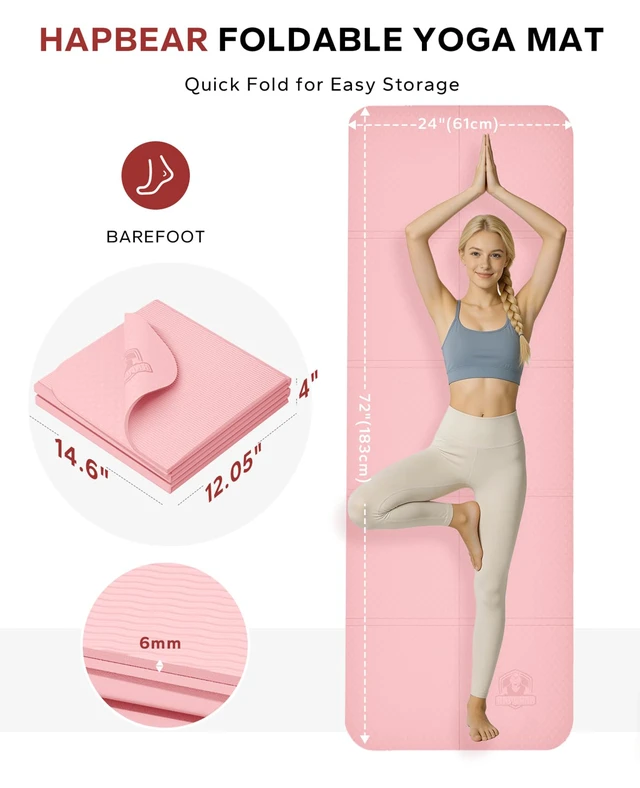 Alt view image 2 of 6 - Foldable Yoga Mat - 72"x24"x0.24" (6mm), Non-Slip TPE Exercise Mat | Ideal for Home Workout, Yoga, Pilates, Stretching & Travel, Durable & Eco-Friendly, Includes Carry Bag