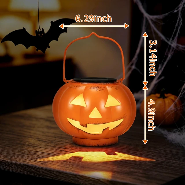 Alt view image 2 of 7 - Halloween Decorations Outdoor Solar Lights Weatherproof Decor Lanterns | Pumpkin Vintage Metal Portable Hanging 6.5In Warm Light Yard Patio Garden Porch Spooky Party Table Jack O Lantern Fall Gift