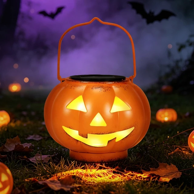 Main image of Halloween Decorations Outdoor Solar Lights Weatherproof Decor Lanterns | Pumpkin Vintage Metal Portable Hanging 6.5In Warm Light Yard Patio Garden Porch Spooky Party Table Jack O Lantern Fall Gift