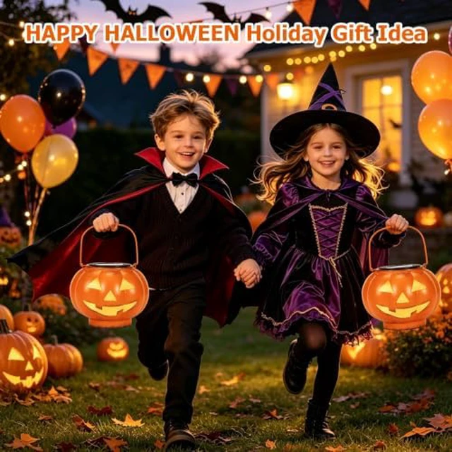 Alt view image 6 of 7 - Halloween Decorations Outdoor Solar Lights Weatherproof Decor Lanterns | Pumpkin Vintage Metal Portable Hanging 6.5In Warm Light Yard Patio Garden Porch Spooky Party Table Jack O Lantern Fall Gift