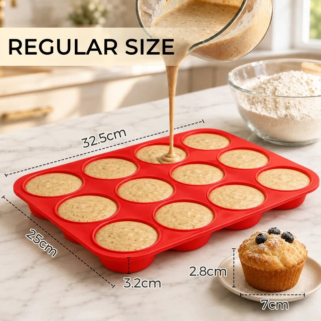 Alt view image 3 of 7 - 12 Cups Silicone Muffin Pans for Baking - Regular Size Cupcake Pan Muffin Tin for Baking Nonstick Food Grade Silicone Molds
